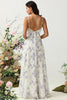 Załaduj obraz do przeglądarki galerii, Linia Cienkich Ramiączkach Kwiatowy Nadruk Fioletowe Długa Sukienka Dla Druhny