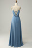 Załaduj obraz do przeglądarki galerii, Linia Cienkich Ramiączkach Szaroniebieska Długa Sukienki Dla Druhny