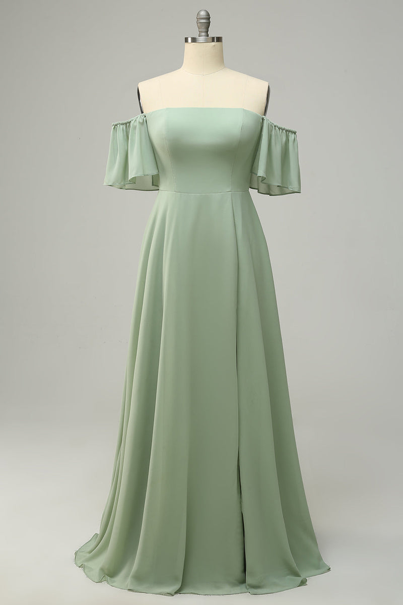 Załaduj obraz do przeglądarki galerii, Zielona Długa Sukienki Dla Druhny z Falbanami