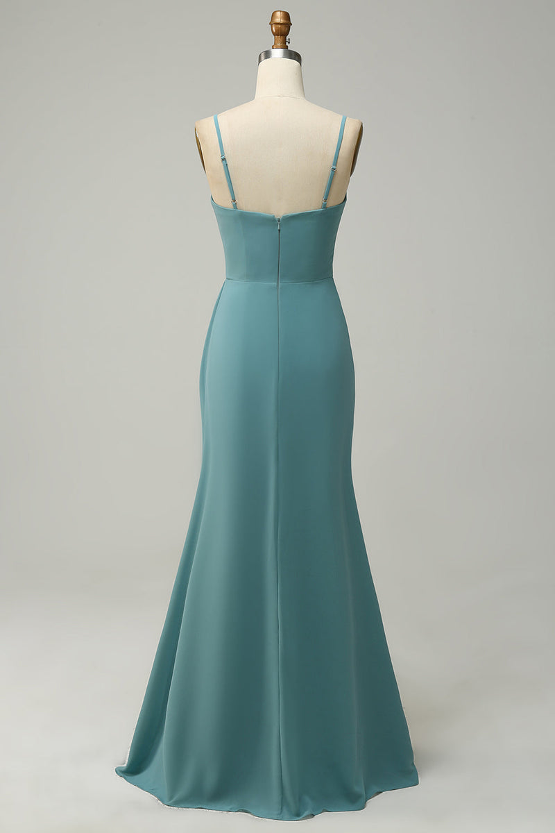 Załaduj obraz do przeglądarki galerii, Zielona Drapowana Długa Szyfonowa Sukienka Dla Druhen