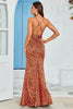 Załaduj obraz do przeglądarki galerii, Pomarańczowa Syrenka Bez pleców Długa drukowana suknia dla gości weselnych