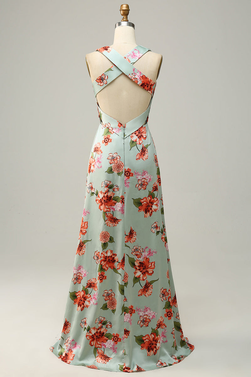 Załaduj obraz do przeglądarki galerii, Linia Halter Neck Copper Long Bridesmaid Dress z Criss Cross Back