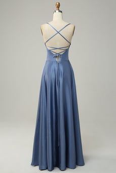 Szaro-niebieska Sukienki Dla Druhny Bez Pleców