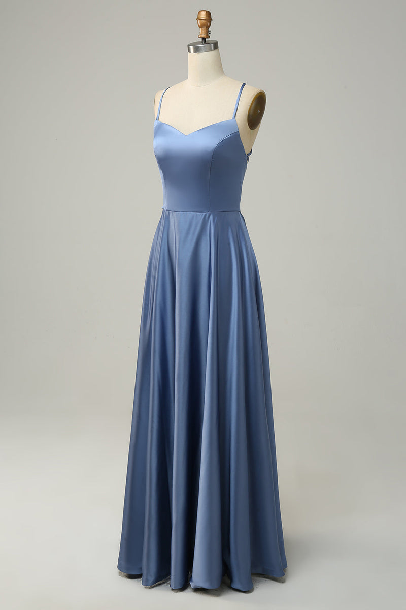 Załaduj obraz do przeglądarki galerii, Szaro-niebieska Długa Sukienka Na Wesele Bez Pleców