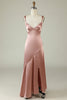 Załaduj obraz do przeglądarki galerii, Różowa Asymetryczna Sukienka Dla Druhny Z Rozcięciem