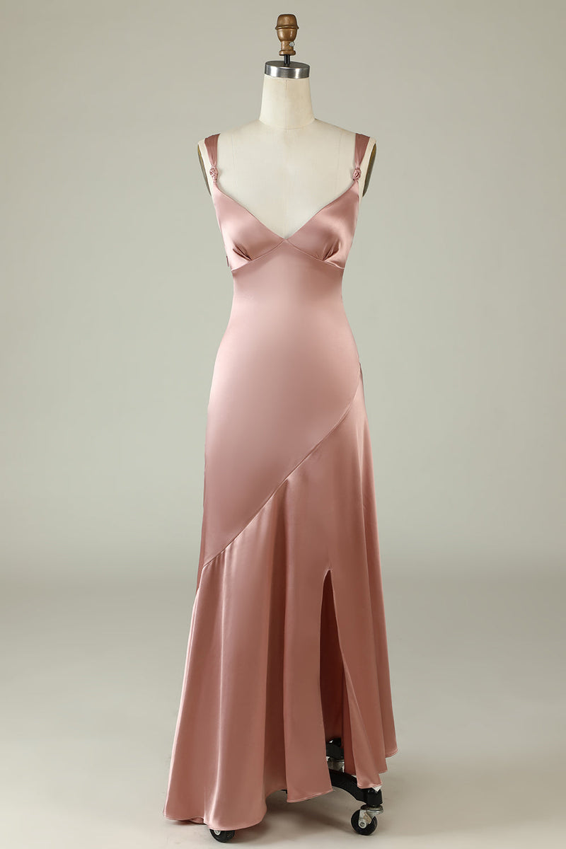 Załaduj obraz do przeglądarki galerii, Różowa Asymetryczna Sukienka Dla Druhny Z Rozcięciem