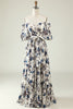 Załaduj obraz do przeglądarki galerii, Biało-Niebieska Sukienka Dla Druhen W Kwiaty W Kolorze Boho