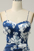 Załaduj obraz do przeglądarki galerii, Niebieska Cienkich Ramiączkach Kwiatowy Nadruk Sukienki Dla Druhny