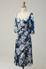 Załaduj obraz do przeglądarki galerii, Kwiatowy Nadruk Niebieska Sukienki Dla Druhny Bez Rękawów