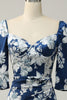 Załaduj obraz do przeglądarki galerii, Kwiatowy Nadruk Niebieska Sukienki Dla Druhny Bez Rękawów