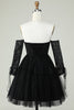 Załaduj obraz do przeglądarki galerii, Linia Z Czarnego Gorsetu Na Ramieniu Sukienki Na Impreze Z Długimi Rękawami