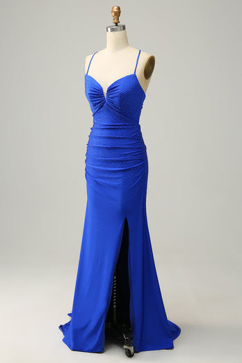 Syrena Królewska Niebieska Sukienki Wieczorowe z Frezowaniem