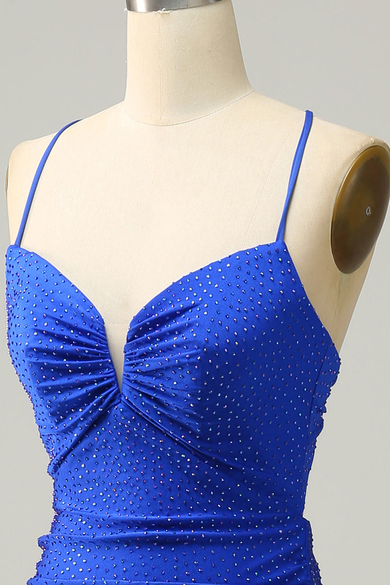 Załaduj obraz do przeglądarki galerii, Syrena Królewska Niebieska Sukienki Wieczorowe z Frezowaniem