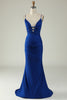 Załaduj obraz do przeglądarki galerii, Syrena Cienkich Ramiączkach Królewska Niebieska Sukienki Wieczorowe