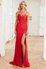 Załaduj obraz do przeglądarki galerii, Syrena Cienkich Ramiączkach Czerwona Długa Sukienki Na Studniówke Z Dzielonym Przodem