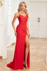 Załaduj obraz do przeglądarki galerii, Syrena Cienkich Ramiączkach Czerwona Długa Sukienki Na Studniówke Z Dzielonym Przodem