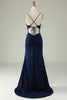 Załaduj obraz do przeglądarki galerii, Plus Size Syrena Granatowa Sukienki Wieczorowe z Dzielonym Przodem