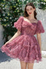 Załaduj obraz do przeglądarki galerii, Piękna linia z ramienia Dusty Rose Tulle Krótka sukienka Homecoming z krótkim rękawem