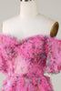 Załaduj obraz do przeglądarki galerii, Gorgeous A Line Off the Shoulder Fuchsia Tinle Krótka sukienka Homecoming z krótkimi rękawami