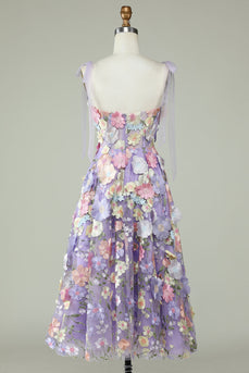 Linia Cienkich Ramiączkach Fioletowe Sukienki Na Studniówke z Kwiatami 3D