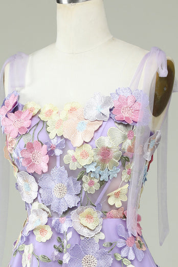 Linia Cienkich Ramiączkach Fioletowe Sukienki Na Studniówke z Kwiatami 3D