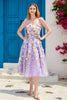 Załaduj obraz do przeglądarki galerii, Długa Fioletowa Sukienki Na Studniówke z Kwiatami 3D