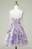 Załaduj obraz do przeglądarki galerii, Linia Cienkich Ramiączkach Fioletowy Sukienki Koktajlowe z Gorsetem z Kwiatami 3D