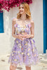 Załaduj obraz do przeglądarki galerii, Fioletowy Słodki Gorset Sukienki Na Impreze Z Kwiatami 3d
