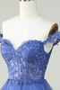 Załaduj obraz do przeglądarki galerii, Ciemnoniebieski Gorset Warstwowa Krótka Sukienki Koktajlowe Z Koronką