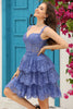 Załaduj obraz do przeglądarki galerii, Błyszczący Ciemnoniebieski Sukienki Koktajlowe z Gorsetem