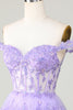 Załaduj obraz do przeglądarki galerii, Princess A Line Purple Gorset Tiered Short Homecoming Dress z koronką