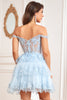 Załaduj obraz do przeglądarki galerii, Linia Z Ramion Niebieska Gorsetowa Sukienki Koktajlowe