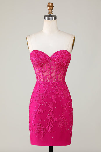 Gorąca sprzedaż Bodycon Sweetheart Purpurowy gorset Homecoming Dress z aplikacjami