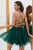 Załaduj obraz do przeglądarki galerii, Linia Cienkich Ramiączkach Ciemnozielona Krótka Sukienki Koktajlowe z Aplikacjami