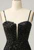 Załaduj obraz do przeglądarki galerii, Czarne Cienkich Ramiączkach Cekinowa Krótka Sukienki Na Impreze
