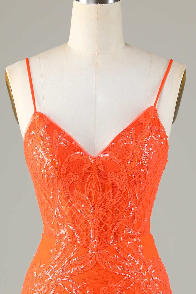 Załaduj obraz do przeglądarki galerii, Błyszczące cekiny obcisła pomarańczowa sukienka Homecoming