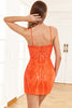 Załaduj obraz do przeglądarki galerii, Błyszcząca Pomarańczowa Cekinowa Krótkie Sukienki Koktajlowe