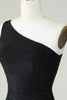 Załaduj obraz do przeglądarki galerii, Pochwa Na Jedno Ramię Czarna Krótka Sukienki Koktajlowe Z Koralikami
