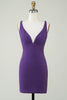 Załaduj obraz do przeglądarki galerii, Stylowa Deep V Neck Purple Krótka sukienka Homecoming z Criss Cross Back