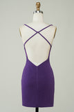 Stylowa Deep V Neck Purple Krótka sukienka Homecoming z Criss Cross Back