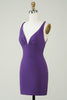Załaduj obraz do przeglądarki galerii, Stylowa Deep V Neck Purple Krótka sukienka Homecoming z Criss Cross Back