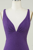 Stylowa Deep V Neck Purple Krótka sukienka Homecoming z Criss Cross Back