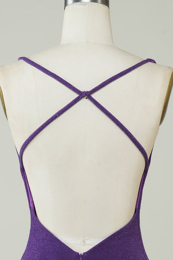 Stylowa Deep V Neck Purple Krótka sukienka Homecoming z Criss Cross Back