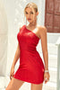 Załaduj obraz do przeglądarki galerii, Czerwona Na Jedno Ramię Sukienki Koktajlowe z Koralikami