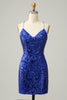 Załaduj obraz do przeglądarki galerii, Błyszcząca Cienkich Ramiączkach Królewska Niebieska Sukienki Ołówkowe
