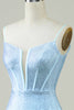 Załaduj obraz do przeglądarki galerii, Stylowe paski spaghetti w pochwie Niebieska krótka sukienka Homecoming z koralikami