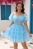 Stylowa linia z ramienia Fioletowy tiul Gorset Homecoming Dress