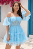 Załaduj obraz do przeglądarki galerii, Niebieski Tiulowa Krótkie Sukienki Koktajlowe z Gorsetem