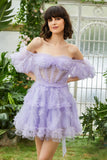 Stylowa linia z ramienia Fioletowy tiul Gorset Homecoming Dress