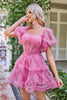 Załaduj obraz do przeglądarki galerii, Różowa Gorsetowa Sukienki Na Impreze z Odkrytymi Ramionami